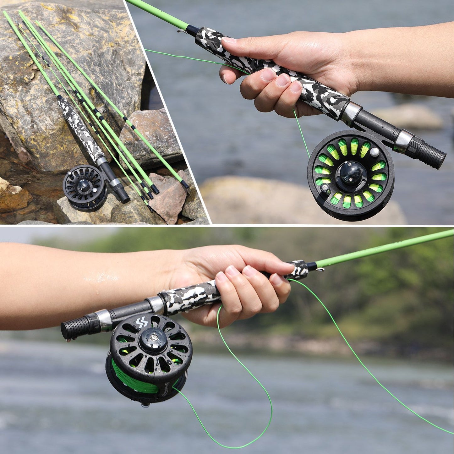 Sougayilang 5# Fly Fishing Rod Combo Super Light Portable Carbon Fiber Trout Rod Starter Package Fly Fishing Kit Fishing Tackle