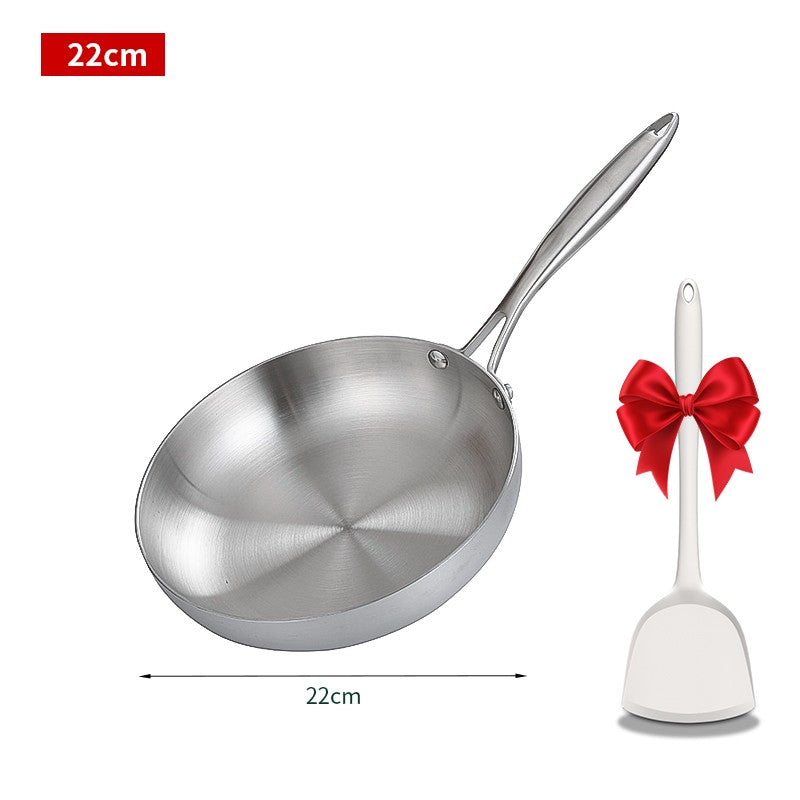 Frying Pan 304 Stainless Steel Non-Stick Steak Pan 22/24/26/28cm Skillet Wok Kitchen Cookware for Gas and Induction Hobs