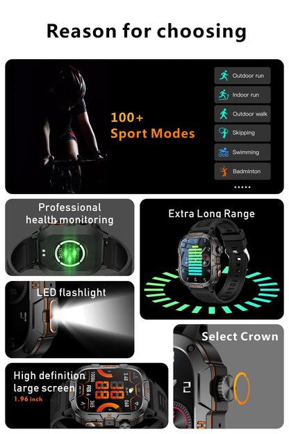 2025 Novo Para Xiaomi Militar Grau Smart Watch Masculino Tela AMOLED de 1.96" 5ATM À Prova D'Água Esportes Rastreador de Fitness Chamada BT Smartwatch