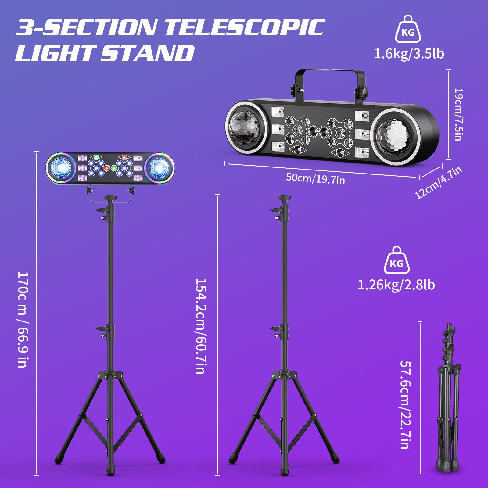 80W 7in1 RGBW LED Effect Lights Bracket Lights W/Bag Magic Ball Lights Remote Control Stage Lighting for DJ Disco Party Theater