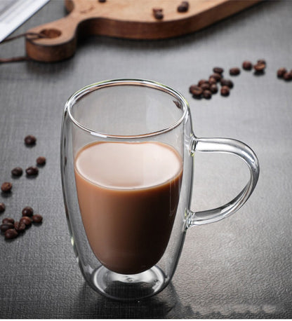 Caneca transparente de parede dupla 2-6 peças Copo de café e leite de vidro borossilicato alto resistente ao calor para casa e escritório