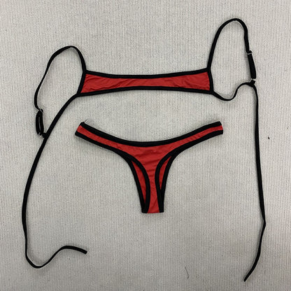 Retro Shoulder Strap Adjustable Backless Simple Summer Split Bikini Y2K Aesthetic Sexy Spice Girl Beach Contrast Color Swimsuit