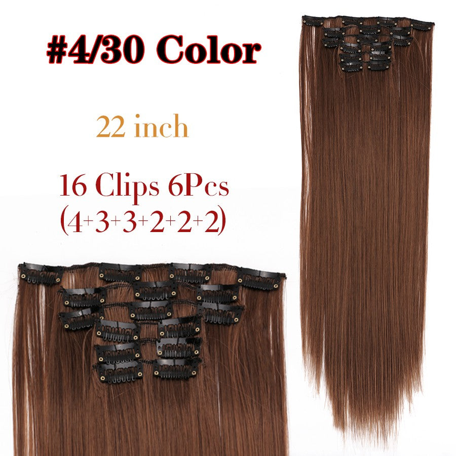 22 Polegadas Sintético Cabelo Liso Longo 16 Clipes 6 Peças/Conjunto Apliques de Cabelo Loiro Preto Resistente ao Calor Para Mulheres