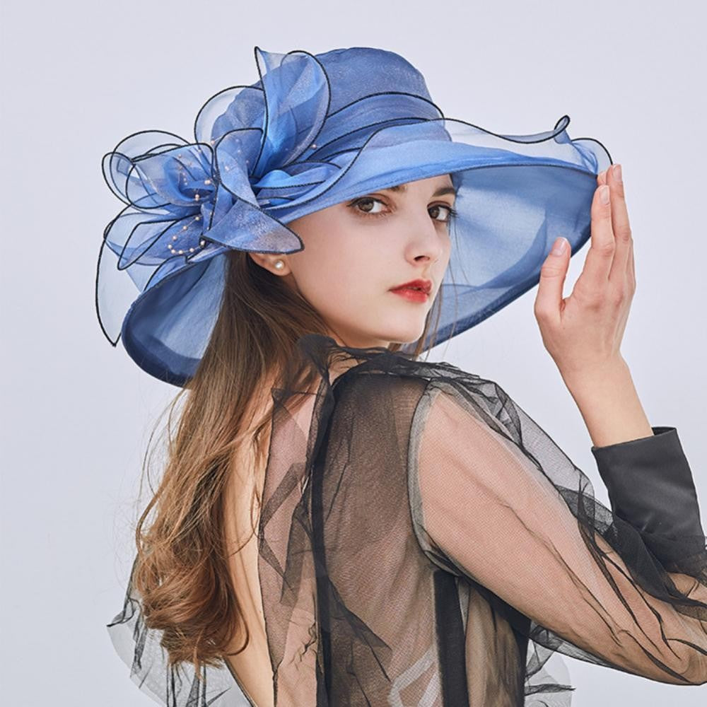 Chapéu Dobrável Feminino de Organza Floral para Igreja, Kentucky, Chá, Chapéu de Sol Elegante Fascinator para Cerimônia de Casamento Feminino