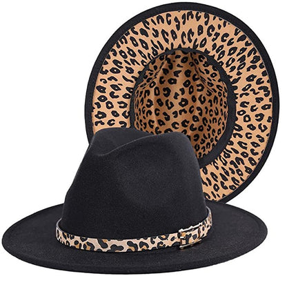 Two Tone Fedoras Jazz Hats Cowboy Hats for Women and Men Leopard Bottom Wool Felt Party Church Dresses Hat Wholesale ?????