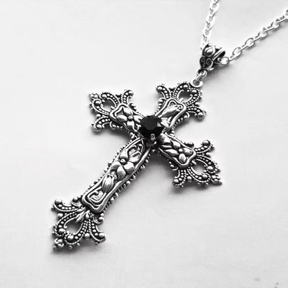 Gothic Cross Necklace For Women Men Punk Hollow Flower Cross Charms Choker Chain Vampires Pendant Jewelry Party Accessories Gift