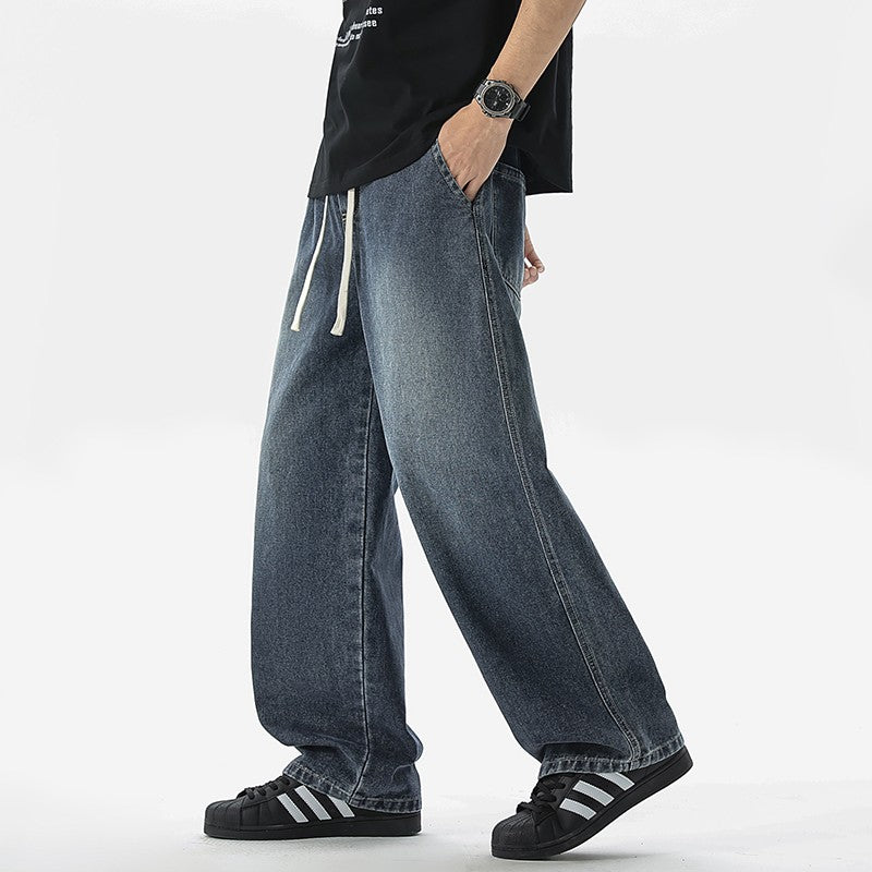 Calça Jeans Masculina Americana Solta Perna Larga Reta Casual Street Hip-hop Folgada Jeans Preto Cinza Azul Streetwear Masculino
