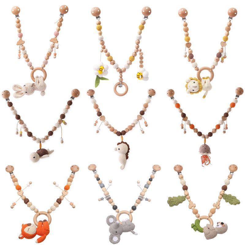 Baby Crochet Stroller Toys Wooden Hanging Ocean Stroller Teething Rattle Bell Animal Mobiles Gym Stroller Pendants Gifts Toys