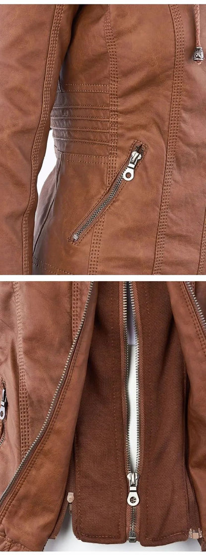 Gothic Faux Leather Jacket Women Coat 2025 Hoodies Winter Autumn Motorcycle Jacket Black Outerwear Leather PU Basic Jacket Coat