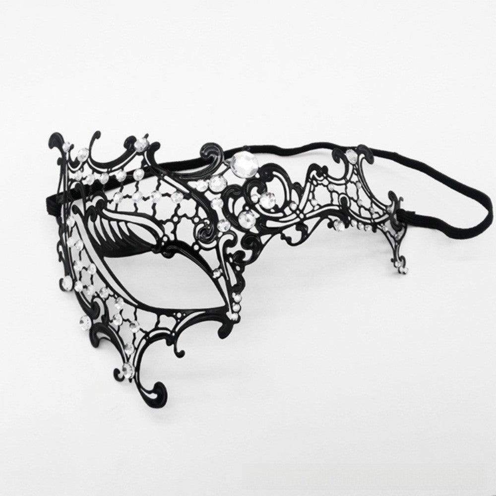 New Vintage Half Face Mask Lace Metal Elastic Bands Masquerade Party Mask Hollowed-out Diamond Inlaid Princess Mask