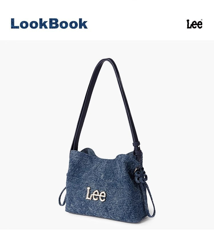 LEE Chinese Knot Denim Blue Women's Handbag Fashion Trend Daily Jeans Medium Size Tote Shoulder Bag for Ladies Commute Tote Bag