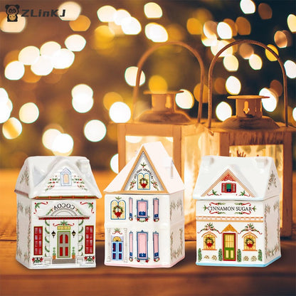 ?1PCS Holiday Village Spice House Set, Mini Christmas Gingerbread Houses Jars, Kitchen Countertop Festive Decor, New Year Gifts