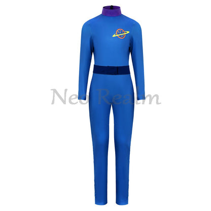 Anime Blue Three-Eyed Monster Cosplay Bodysuit with Planet Badges Halloween Stage Performance Outfit In Stock