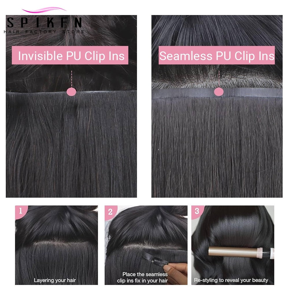 Mega Hair de Tic Tac Invisible PU Extensões de Cabelo Humano Liso Chocolate Castanho Máquina Remy 100-120g 7 Peças/Conjunto
