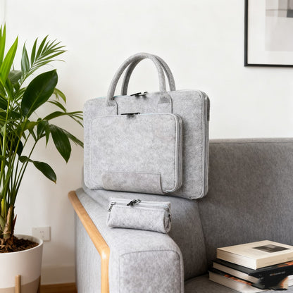 Felt Bag Felt Tote Bag Multifunctional Handbag Double Zipper Computer Bag Portable Computer Bag