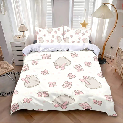 MINISO-Cat Duvet Cover Pillowcase Bedding Set Cartoon P-PusheenS Cat Adult Boy Girl Bedroom Decoration Children
