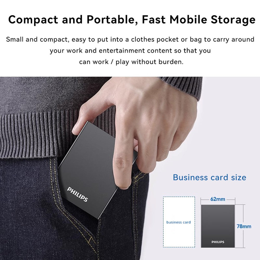 PHILIPS Portable SSD, 1TB External Solid State Drive, Speeds Up to 550MB/s, USB 3.2 Gen 2, Reliable Storage for Gaming, Students