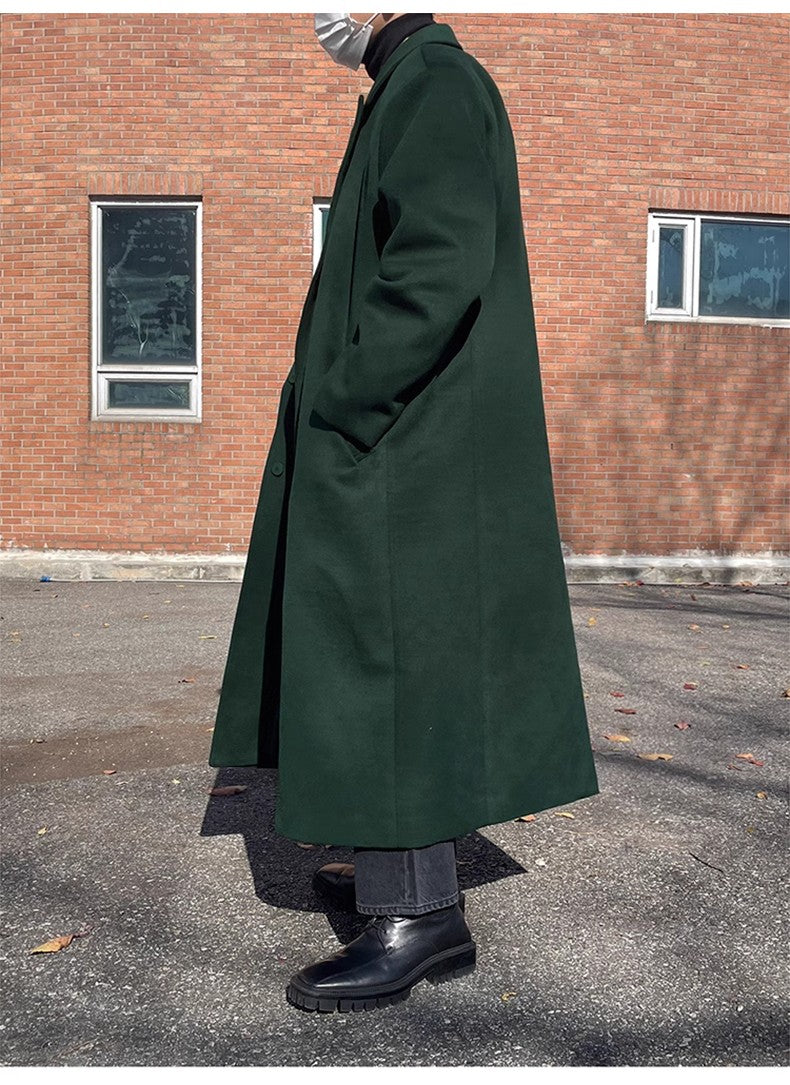 Mauroicardi Autumn Winter Long Warm Oversized Soft Dark Green Black Woolen Coat Men Loose Casual Korean Wool Blends Overcoat