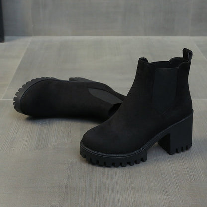 Autumn Women Suede Ankle Boots Fashion Metal Decoration Slimming Short Booties Autumn Winter Female Thick Heel Shoes D114