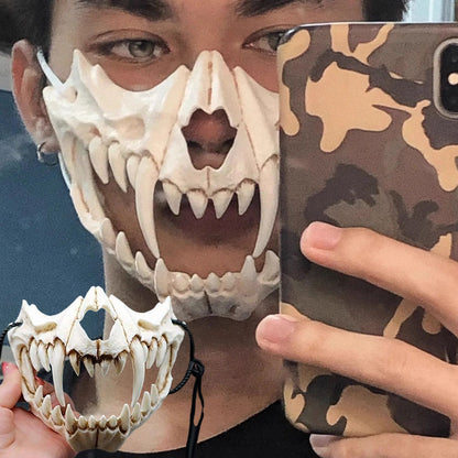 Party Skull Mask Long Teeth Demon Skeleton Half Face Mask Wolf Dragon Tiger Houjuu Nue Mask Cosplay Halloween Costume Props