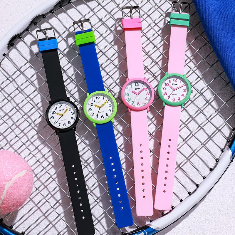 TPW Learning Watch Colorful Dial Cute Watch For Young Ladies Rubber Strap Luminous Hands