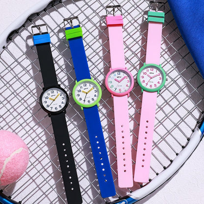 TPW Learning Watch Colorful Dial Cute Watch For Young Ladies Rubber Strap Luminous Hands