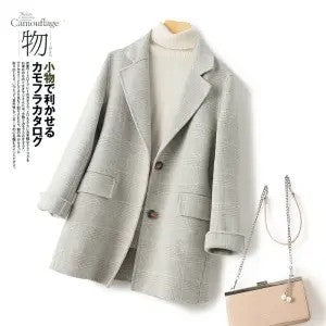 100% Pure Wool Woolen Coat Women 2025 Autumn Winter Suit Wool Overcoat Thin Cashmere Two-sided Jacket Suit Collar Outwear Female