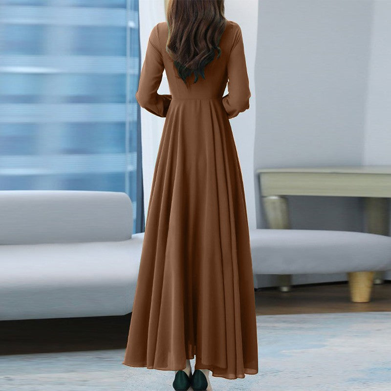 ZANZEA Women Long Sleeve A-line Sundress Spring Long Dress Autumn Solid Party Holiday Maxi Dresses Vestidos Femme Vintage Robe