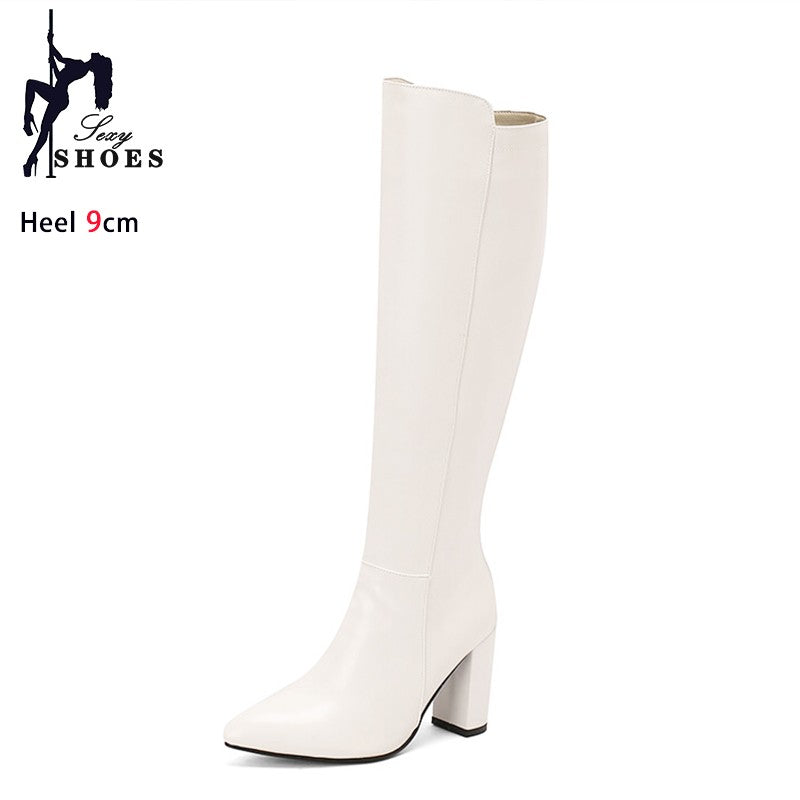 Fashion Women's Knee-High Boots 2024 Winter Warm Shoes Female Pointy Party Office High Heels Outdoors Long Boots Size 44 45 46