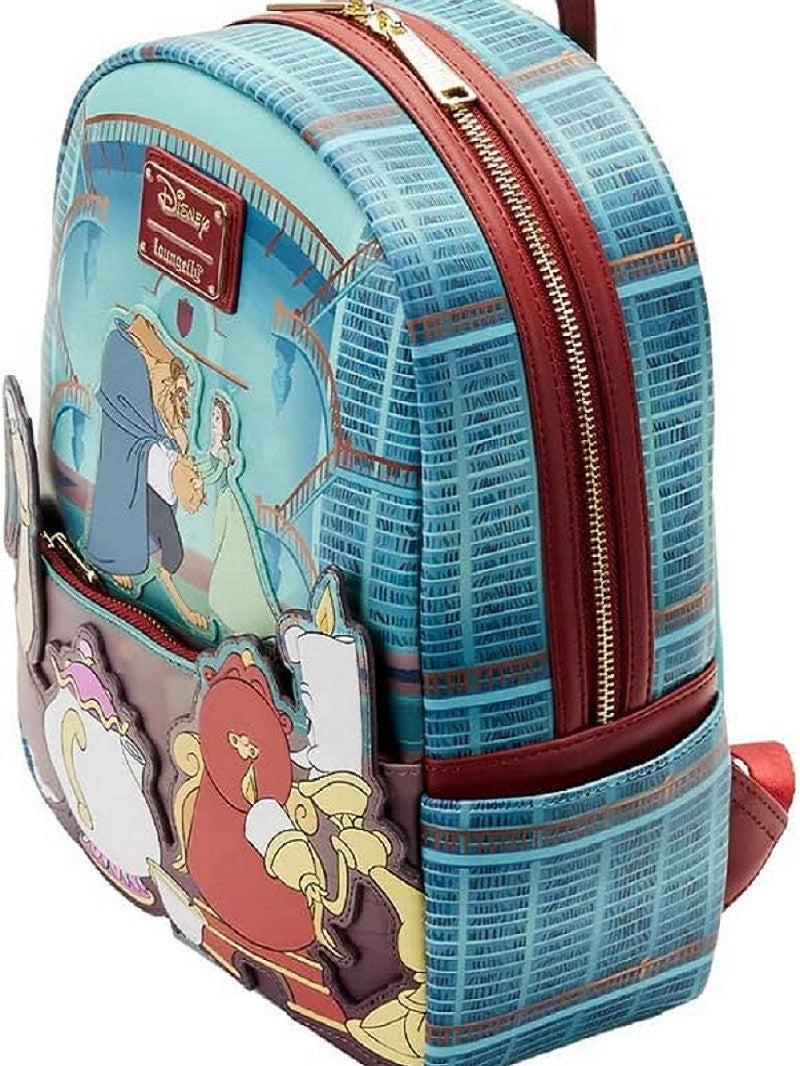 Bolsa Mini Mochila Loungefly A Bela e a Fera Série Princesas Cogsworth ?Lumiere Chip? Cosplay