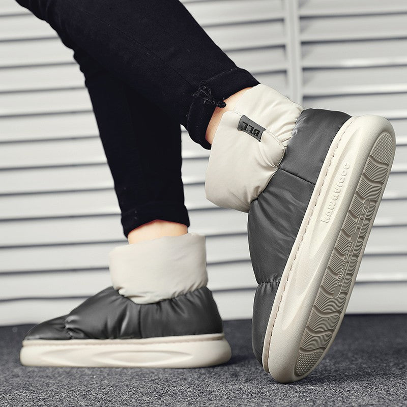 Outdoor Plush Warm Men's Snow Boots Winter Couple Cotton Shoes Down Non-Slip Waterproof Fashion Kids Shoes Slip on Soft Sneakers