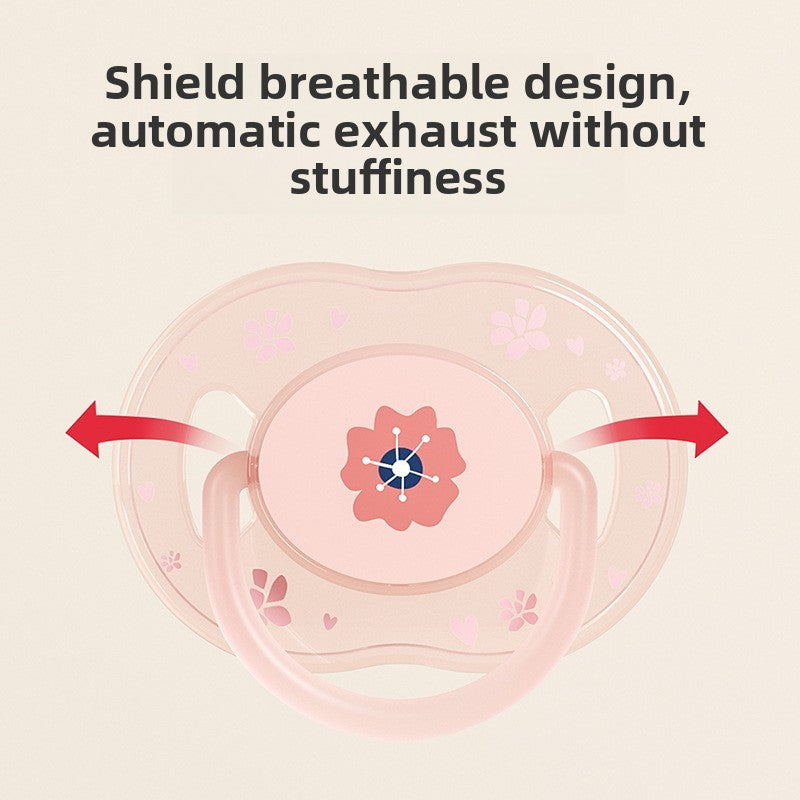 1pc Cute Baby Pacifier Liquid Silicone Nipple Flat Head with Dust-Proof Lid Flower Pattern PP Handle Soother for 3 month above