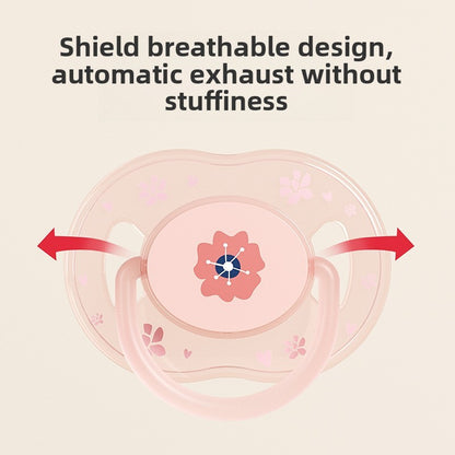 1pc Cute Baby Pacifier Liquid Silicone Nipple Flat Head with Dust-Proof Lid Flower Pattern PP Handle Soother for 3 month above