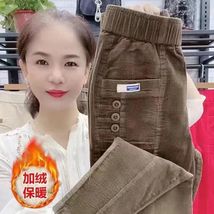 Women Warm Spring Winter Button Pockets Ruffles Vintage Big Large Plus Sizes Casual Party Fashion Loose Pant