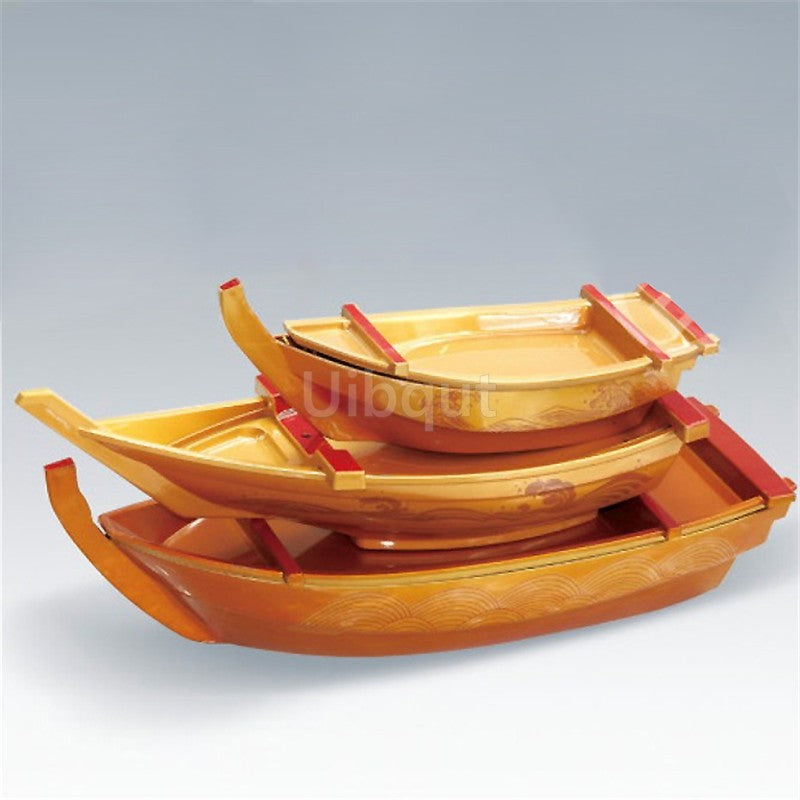Black red sushi sashimi boat ice food seafood plate salmon sashimi tray Creative Japanese food container sushi barrel decor boat