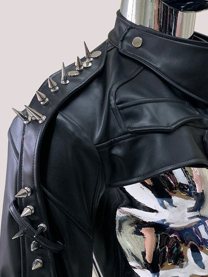 Mauroicardi Cool Black Cropped Pu Leather Jacket Men Rivet Shoulder Pads Zip Up Short Luxury Punk Style Clothes European Fashion