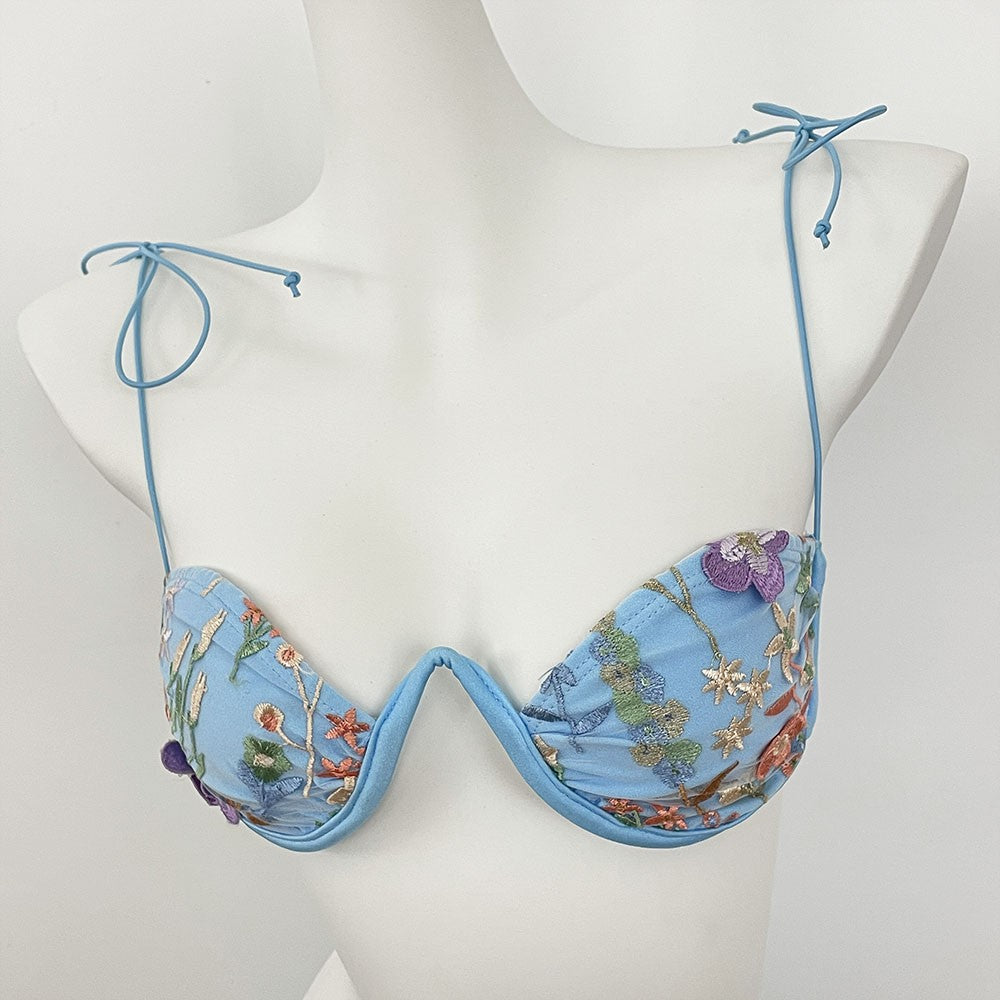 DEBAIOR 2025 Women Bikini Set Floral Embroidery Lingerie Set Women Sheer 2-Piece Boho Bra + Panty Underwear Set Intimates