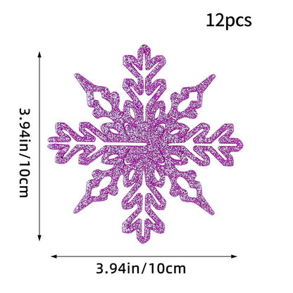 12PCS Pink Glitter Plastic Snowflake Decorations 10cm Christmas Tree Hollow Snowflake Pendants New Year Party Festival Supplies