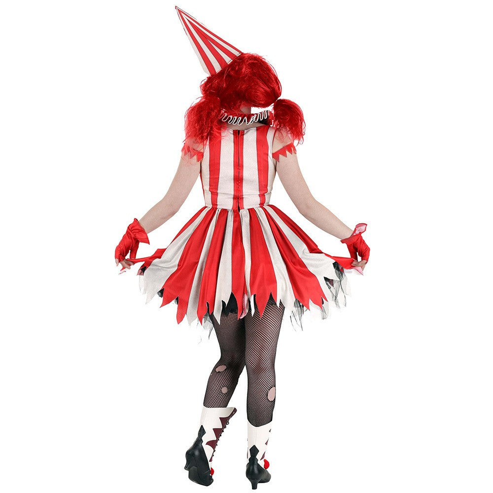 Halloween Joker Cosplay Costume Red Gorgeous Tower Skirt Adult Circus Party Dress Terror Disguise Costume Performance Show Set