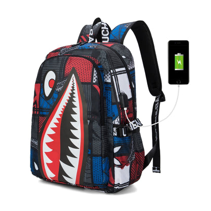 Mochila Escolar para Meninos com Estampa de Tubarão para Crianças, Mochilas de Viagem