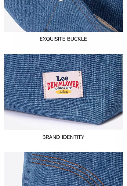 LEE Women Minimalism Hobo Denim Blue One Shoulder Pillow Bag Ladies Jeans Soft Widen Leather Shoulder Straps Crossbody Bags