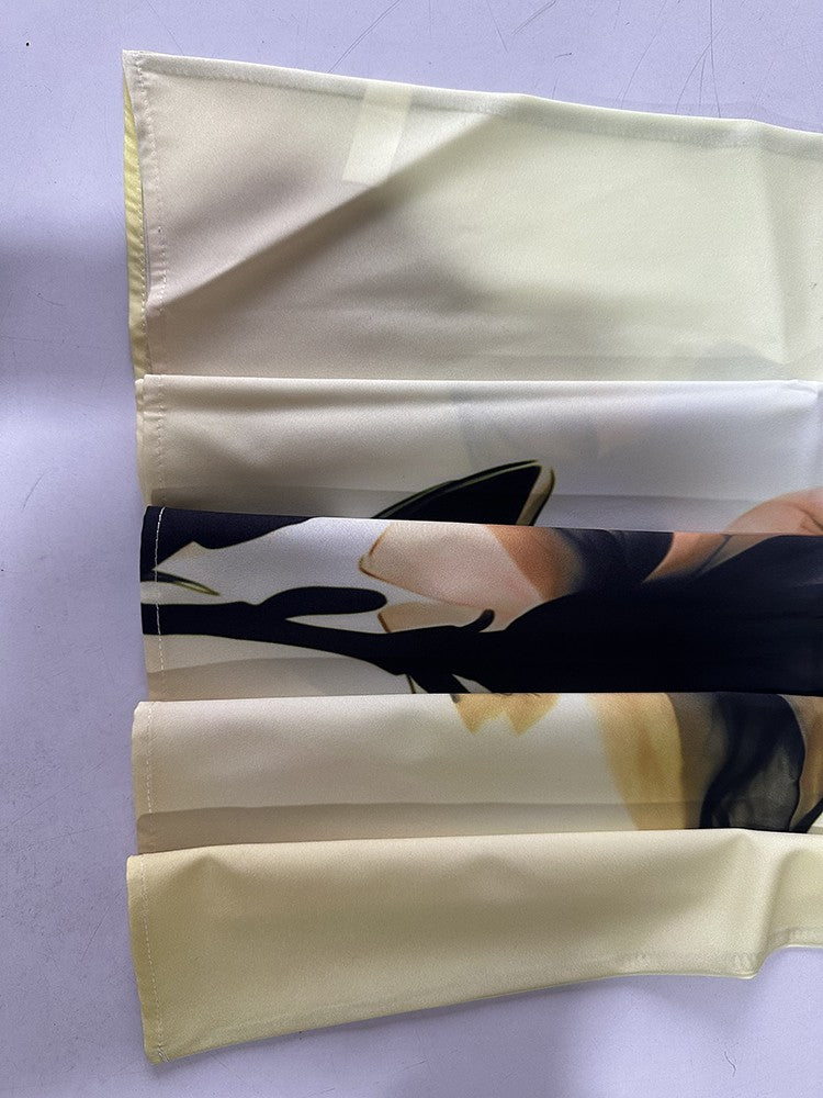 2024 European and American Cross-border WOMEN'S Clothing New Dress V-neck Sleeveless Sexy Printed Large Hem Medium Length Dress