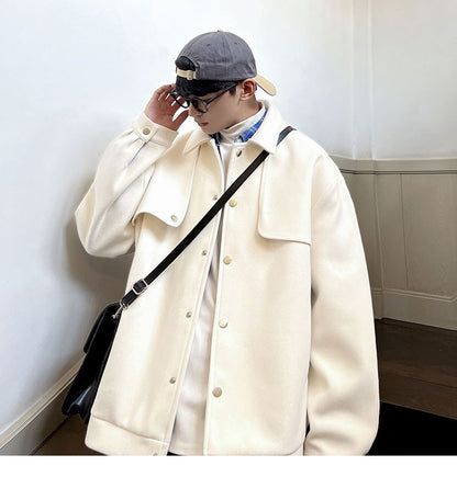 Winter Short Woolen Coat Men Warm Retro Thickened Woolen Jacket Men Streetwear Korean Loose Woolen Coat Mens Oversized Overcoat