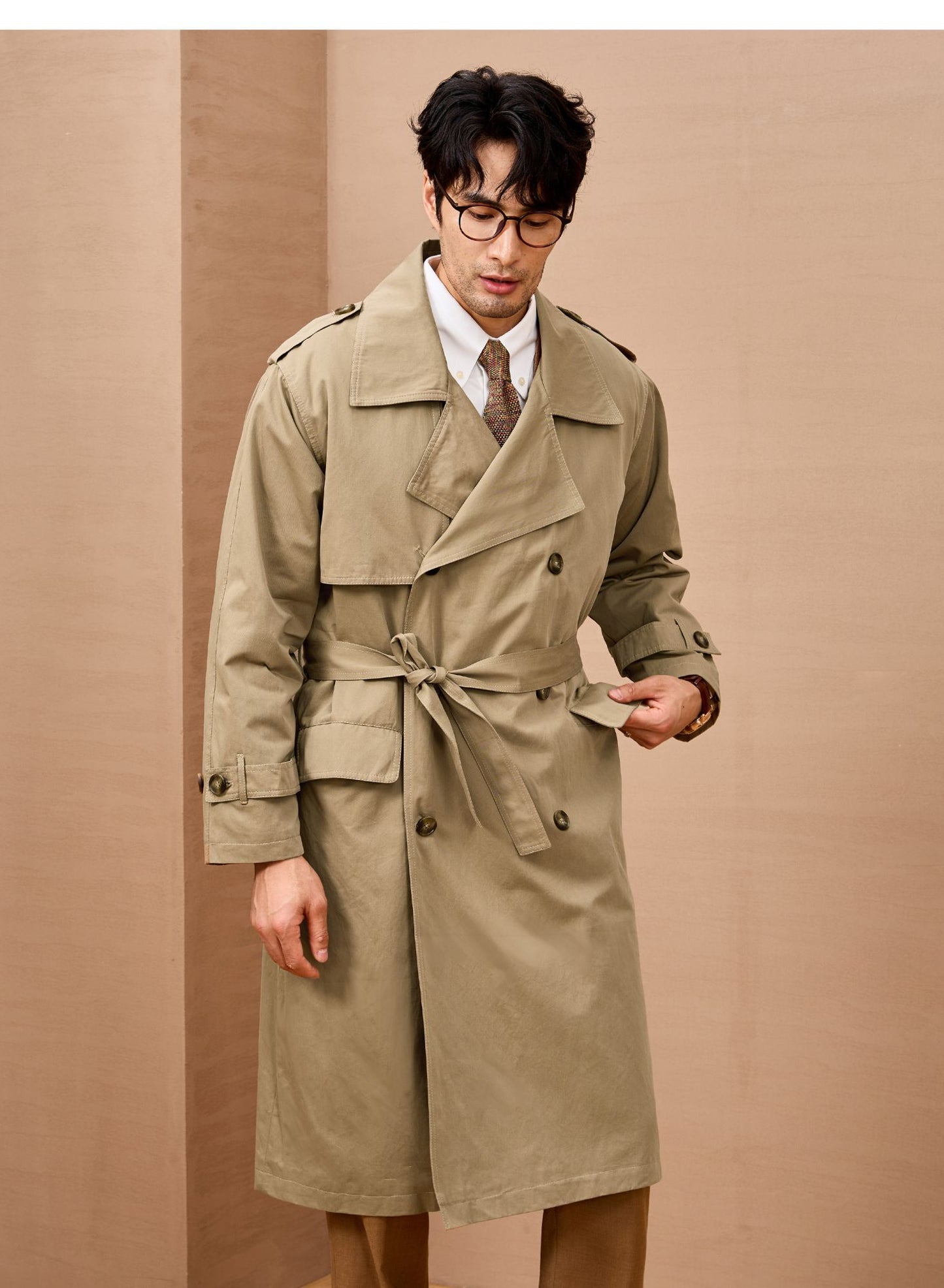 Mauroicardi Spring Autumn Long Black Khaki Trench Coat Men Shoulder Pads Double Breasted Chic British Style Fashion Clothes 2025
