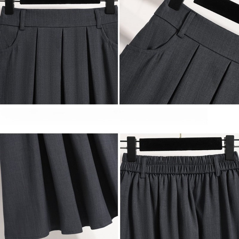 Solid Versatile Medium Length Pleated Skirt 2026 Plus Size Skirts A-Line Maxi Gown Spring Autumn New Half-length Umbrella Skirt