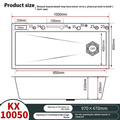 Stainless Steel kitchen Sink With Waterfall Golden Large Single Slot Multifunctional Digital Display Sinks 100*50CM