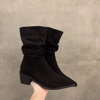 Vintage Pointed Toe Women Ankle Boots Fashion Elegant Soft Suede Shoes Autumn Winter Low Heel Women's Short Booties D423