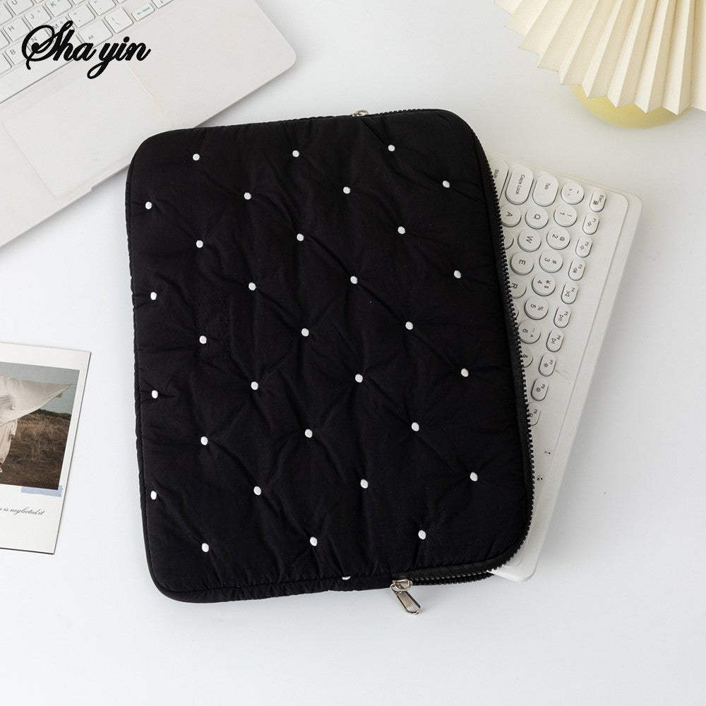 Laptop Sleeve Tablet Case 11 13 15 Inch, Embroidered Dot Pattern Padded Inner Bag for iPad MacBook, Notebook Protective Cover