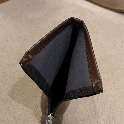 High Quality High Heel Boots Women Leather Winter Boots Women Comfortable Warm Fur Women Ankle Boots Shoes Black Brown D159