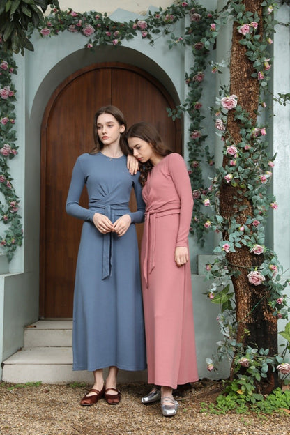 AS 2025 summer ribbing closed-fit wrap tops + Aline dress high Stretch matching